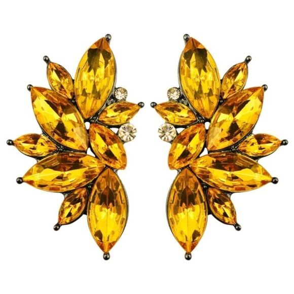 Gun Metal Black with Yellow Citrine Crystal 80's Punk Rock Starburst Earrings